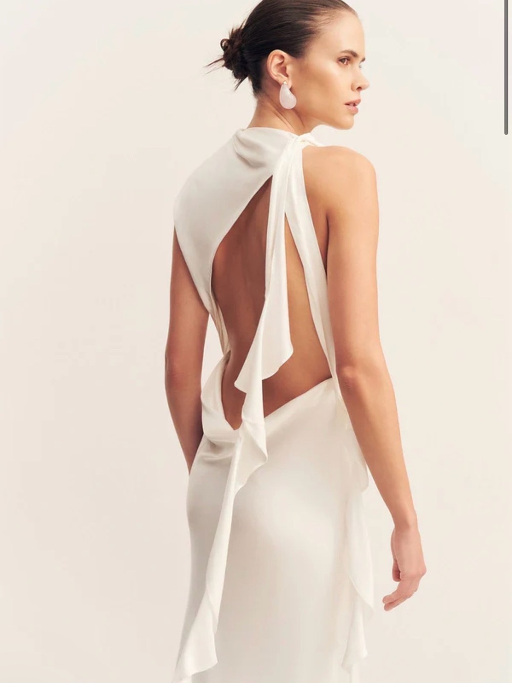 Shona Joy Ivory Open-Back Satin Maxi Dress